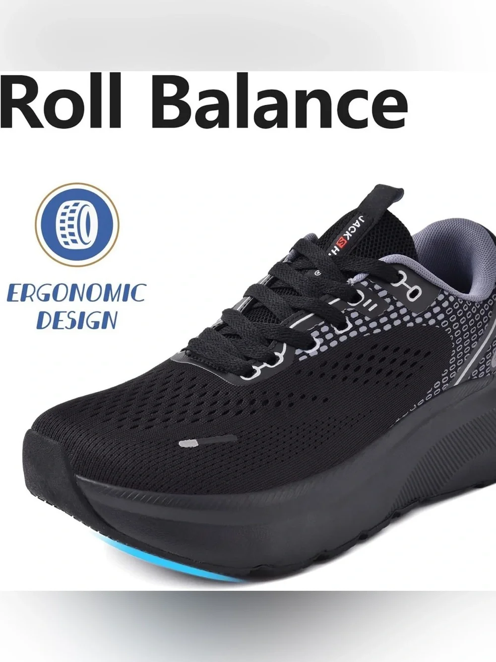 JACKSHIBO Wide Toe Box Shoes Men Arch Support Zero Drop Black Sneakers size 7W